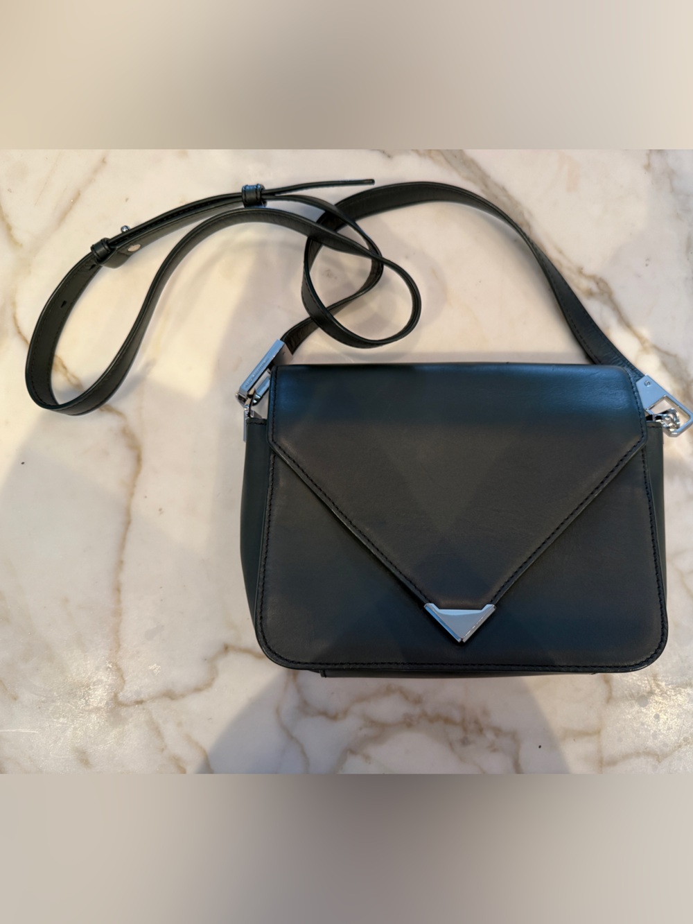 Alexander Wang Dark Green Leather Crossbody Bag with Silver Hardware. 7 x 9 inch